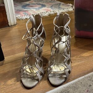 Badgley Mischka Metallic Taupe Strappy High Heel Sandals